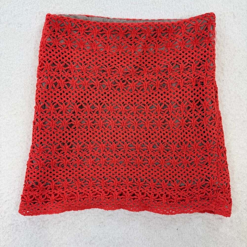 UMGEE Orange Floral Crochet Mini Skirt Vacation Festival Boho Size Small